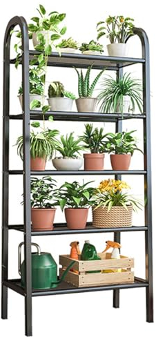 Blumenständer, Pflanzenständer Indoor Outdoor, 5-stöckiger 150 cm Hoher Metall Pflanzenregal, Strapazierfähiger Blumenregal für Eckgarten, Terrasse, Rasen, Balkon, Büro