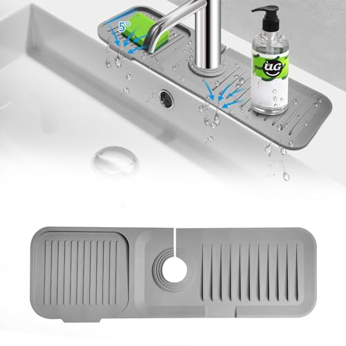 Kitchen Sink Splash Guard, Silicone Faucet Handle Drip Catcher Tray, Dish Soap Sponge Holder Mat for Kitchen Sink Accessories, Drying Mat for Kitchen Counter and Bathroom Protector