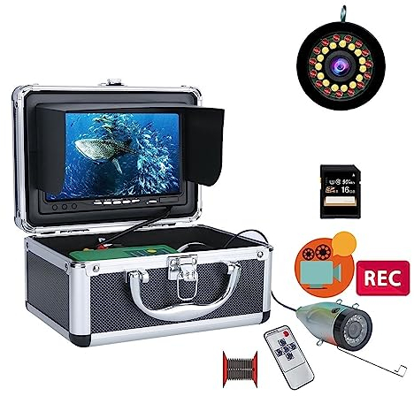 Unterwasser-Angelkamera, 16GB DVR Fisch Finder Unterwasser Angeln Kamera HD Bildschirm 15 stücke Weiße LEDs + 15 stücke Infrarot Lampe 1080P Kamera for Eis/Meer Angeln für Seeboot-Kajak-Eisfischen(Col