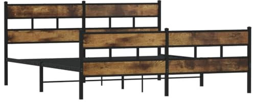 vidaXL Metallbett, Bett ohne Matratze mit Kopfteil Fußteil, Bettgestell mit Lattenrost, Doppelbett für Schlafzimmer, Räuchereiche 183x213cm