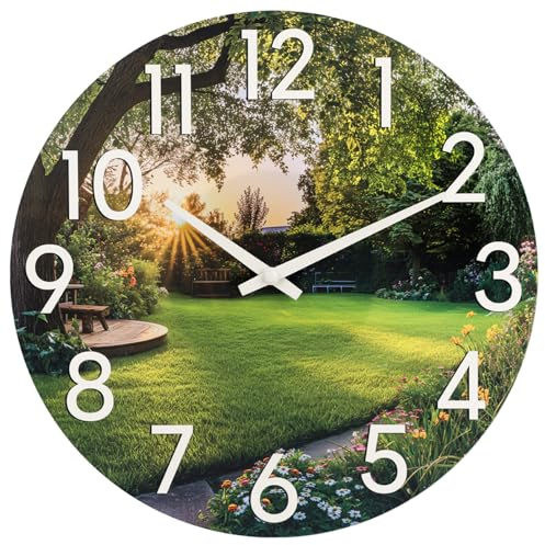 JoFomp Indoor Outdoor Wall Clock Waterproof, 12 Inch Garden Clock with Glass, Large Outdoor Clocks for Patio, Silent Outside Wall Clocks Battery Operated, Weatherproof Outdoor Clock for Pool Area Yard