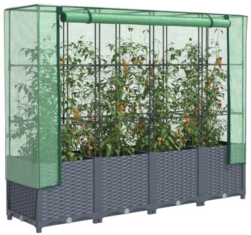 Xichuzi Hochbeet mit Gewächshaus-Aufsatz Rattan-Optik 160x40x138 cm, Palettenrahmen, Hochteich, Gemüsebeet, Kräuterregal Balkon, Blumenbeet, Kräuterspirale, Tomatenbeet, Pflanzhochbeet - 4015830