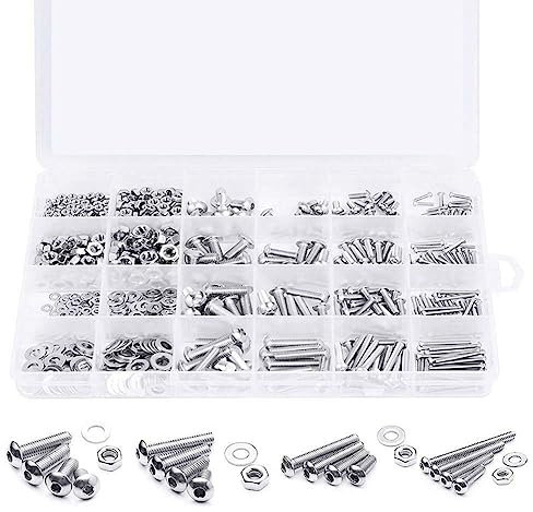 Qusedwey Vis en Acier Inoxydable Bouton Vis à Tête Cylindrique Ronde Vis à Six Pans Creux Boulon Écrou Rondelle Ensemble Boîte Kit Vis à Six Pans Creux
