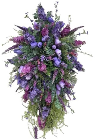 Lavender Teardrop Wreath Summer Front Door Swag Wreath Spring Purple Lavender Tulip Rustic Home Decor Artificial Purple Teardrop Swag Decor