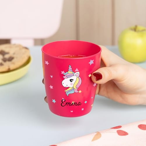 Wanapix | Kunststoffbecher mit Namen für Kinder | Unzerbrechlicher Trinkbecher Personalisierter | Schule/Kindergarten| BPA freier | 300 ml | Einhorn