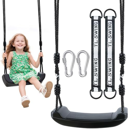 Muyohix Schaukel Kinder, Schaukelsitz Schwarz, Kinderschaukel Outdoor Indoor, Schaukelbrett rutschfest mit 2 Hängematte Gurte und 2 Karabinern, Höhenverstellbar Brettschaukel für Kinder zum Schaukeln