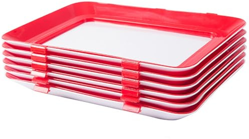 Vassoio di conservazione alimentare, 6 pezzi 12x8.6 Organizzazione alimentare impilabile sottovuoto rosso e vassoio di stoccaggio con fibbia riutilizzabili borse riutilizzabili, borsa