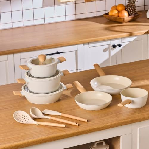 Karaca Swiss Crystal Almond Cream - Set di pentole da 12 pezzi