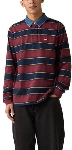 Levi's Men's Classic Long Sleeve Rugby Shirt, (New) Inigo Stripe Tawny Port, Medium