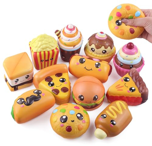 Anboor 12 st mat långsam stigande squishies-leksak, Smore pizza kex hamburgare glass tårta pommes frites varmkorv taco slow stigande squish klämleksaker stressavlastning