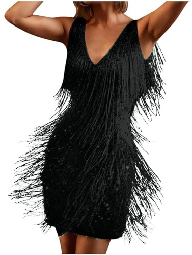 Duohropke Abito da donna anni '20 Gatsby con paillettes e frange, sexy, corto, abito da ballo con paillettes, con nappe, abito da cocktail, abito da gala, abito formale, abito da festa, costume di