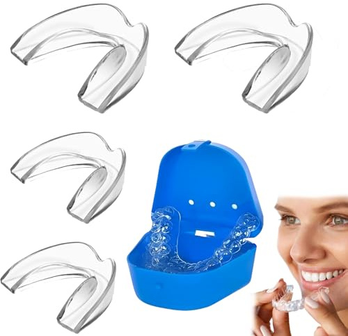 Knirscherschiene FüR Nacht,Knirscherschiene 4-Teiliges Set,Wiederverwendbar,Zahnschiene Knirschen Wird Verwendet,Um ZäHneknirschen Zu Reduzieren,Schnarchen Effektiv Zu Stoppen Und Nachts BeißSchiene