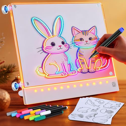 Rechargeable LED Drawing Board for Kids with Tracing Pages | Lumi Board Magnetic Light Up Acrylic Dry Erase Board, LED Note Board with 4 Magnets, Birthday Gifts Toy for Kids/Girls