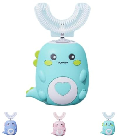 Lulabini DinoBrush 360° Ultraschall-Zahnbürste Kinder, Elektrische IPX7 Wasserdicht (Grün 6-12 Jahre)