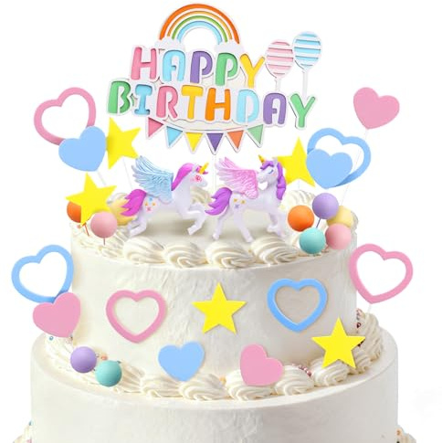 Hanqing 30 Pcs Cake Toppers, Rainbow Colorful Ball Cake Topper, Cake Toppers Girls, Happy Birthday Cake Decoration for Boys Girls Birthday Party Supplies