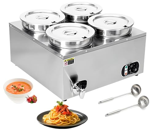 ZYGPH Scaldavivande a bagnomaria con 4 pentole Rotonde, 7L in Acciaio Inox per Buffet, Controllo della Temperatura 30-85℃ per Catering e ristoranti, 220V