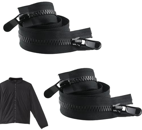 2 Stück teilbare Reißverschlüsse 70 cm, Doppelschieber, #8 teilbarer Reißverschluss, glatt und langlebig, Reißverschluss für Mäntel, Jacken, Taschen, Bettwäsche (schwarz)