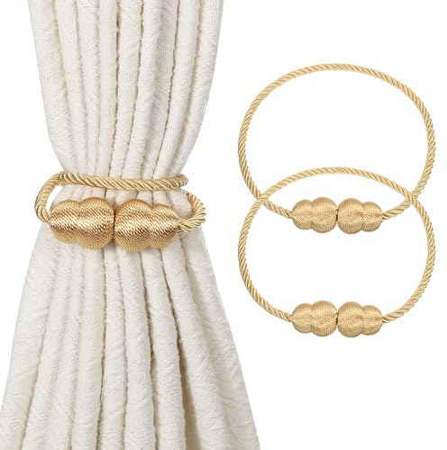QUARKZMAN 2Pcs Fermacurtain Magnetici Eleganti Fermacurtain Intrecciati Oro | Trattamento Decorativo, Per Finestre, Per Tende Casa Camera Da Letto Soggiorno Ufficio Decorazione