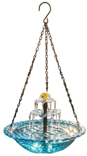 Baño para pájaros colgante | Fuente solar colgante para baño pájaros 3 capas | Cuenco agua para bebedero para pájaro colgantes en cascada | Dispensador bombas fuente agua para pájaro con energía