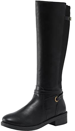 Botas Media Caña Mujer Cuero Tacón Grueso Invierno Elegantes Zapatos Largos Damas Cómodos (Black, 37)