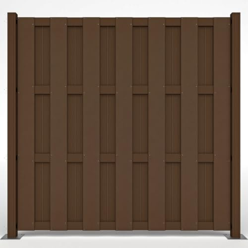 HORI WPC Lamellenzaun Komplettset - Moderner Sichtschutz für den Garten - Robuster & pflegeleichter Zaun mit einfacher Montage - 1x Quadratisch + 2x Pfosten zum einbetonieren Braun