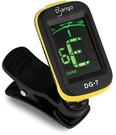 Django Guitar Tuner by Pick Geek | for Acoustic, Bass, Electric, Ukulele, Violin, & Classical Guitars | Fast and Accurate | Includes Chromatic Tuning | Clip-on and Easy To Use | Battery Included