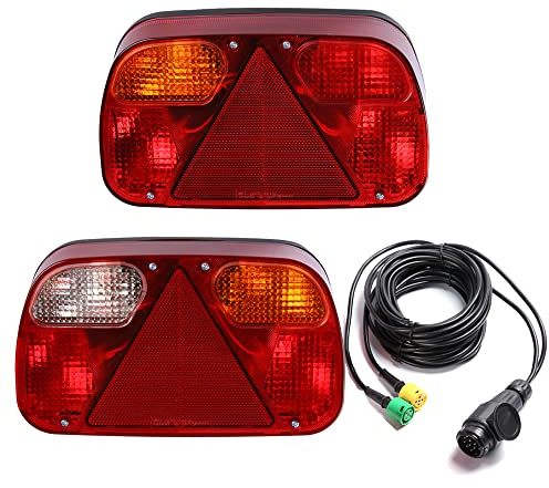 AOHEWEI Trailer Tail Lights Kit Truck Rear Lamp Indicator Lighting Wiring Kit with 13 Pin Plug Connected with 2pcs 5.5m Long 5 Core Cable Suitable for Trailer Lorry Caravan or Truck