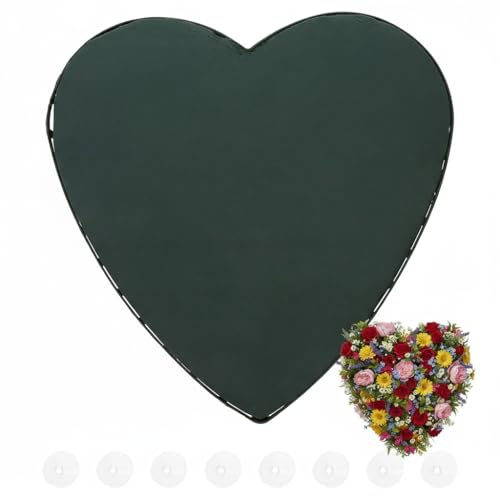 EXCEART Wedding Car Floral Mud Heart-Shaped Floral Foam with Suction Cup 18 Inch DIY Flower Arrangement Plate for Wedding Party Decoration
