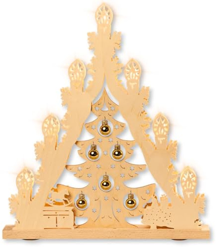 WEIGLA - Lichterspitze original Erzgebirge I Motiv Weihnachtsbaum mit goldenen Kugeln I Lichterbogen Weihnachten I 7 Lampenkerzen + 1 Ersatzlampe I 7 x 34 V, 3 W, E10 I Weihnachtsdeko innen
