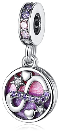 LaMenars Lila Unendliche Liebe Love Charms 925 Silber für Familie Freund Mutter Liebhaber Freundin Anhänger Charm Geeignet für Damen Armbänder und Halsketten Geburtstag Muttertag Geschenk