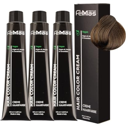 FemMas Haarfarbe 3x Mittelblond Intensiv 7.0 I Creme Haarfarbe mit Arganöl, Keratin & Ceramiden I Als dauerhafte Haarfärbung oder Tönung für strahlende, haltbare Farbergebnisse I 100 ml