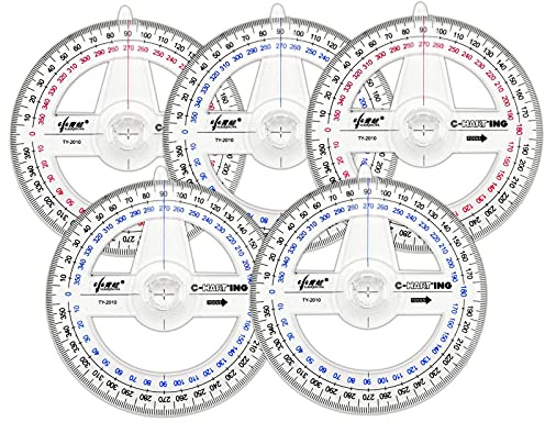 360° Protractor Pack of 5 Protactors Plastic Protractor Math Protractors Clear Protractor Ruler Drafting Tools Circle Protractor for Geometry