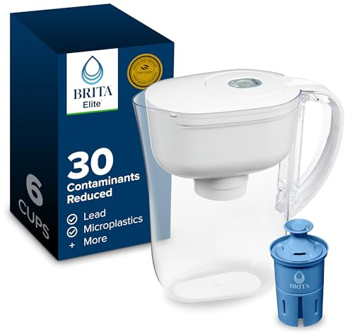 Brita Water Pitcher, Metro Elite Filter, Removes 99% of Lead, Includes 1 Filter, 6-Cup Capacity, White