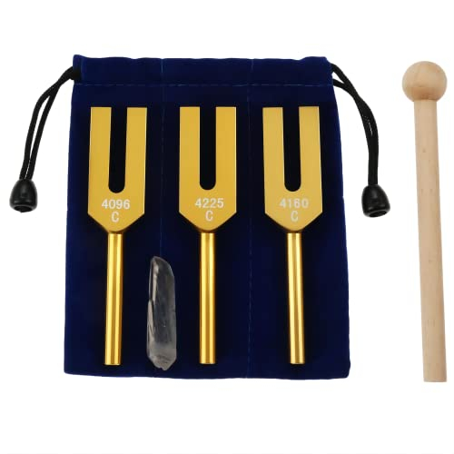 Lemfema Angel Stimmgabel-Set – 4096 Hz, 4160 Hz, 4225 Hz für Sound, Musikinstrument, mit Holzhammer und weicher Aufbewahrungstasche (Gold)