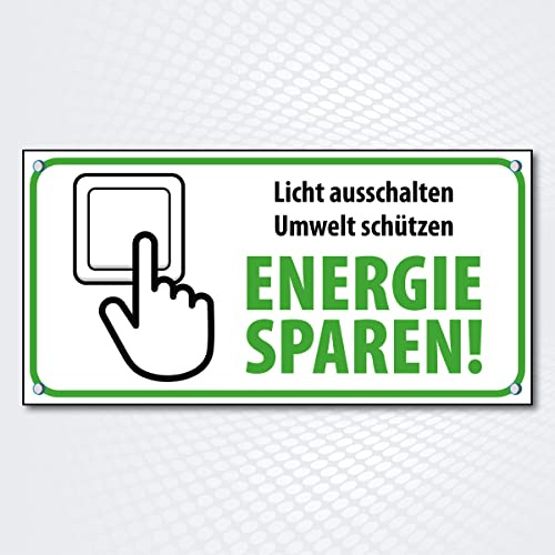 Hinweisschild rechteckig LICHT AUS - ENERGIE SPAREN! 20 x 10 cm | Hinweisschild aus Alu-Dibond Licht ausschalten Umwelt schonen | für Innen- und Außenbereich