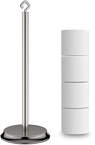KASUNTO Toilet Paper Holder for Bathroom, Metal Free Standing Toilet Paper Storage with Rustproof, Tissue Paper Roll Stand for Bathroom Accessories (Brushed Nickel)
