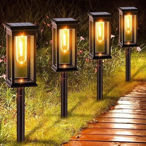 Amzxart Lampe Solaire Exterieur Jardin, Lot de 8 IP65 Lampe Solaire Exterieur, Allumage Automatique Lampe Solaire Jardin pour Balcon, Terrasse, Chemin, Pelouse, Extérieur, Blanc Chaud