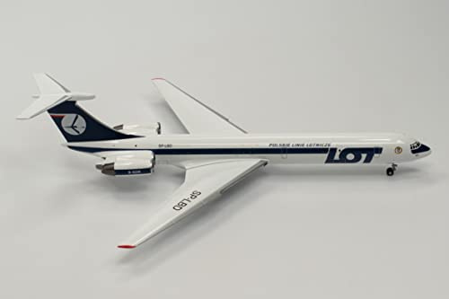 Herpa Modellflugzeug Lot Polish Airlines Ilyushin IL-62M SP-LBD Maßstab 1:200 - Modellbau Flugzeug, Flugzeugmodell für Sammler, Miniatur Deko, Flieger ohne Standfuß aus Metall, Weiß, Blau