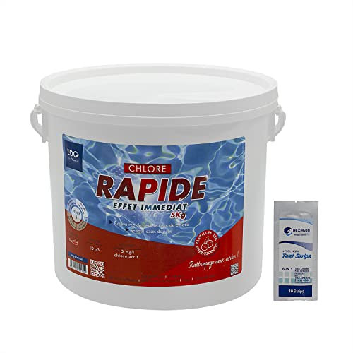 EDG by AQUALUX Chlore Rapide Pastilles 20g - 5kg | Chlore Choc Stabilisé - Désinfection Choc - Dissolution Rapide + 10 Tests HPS OFFERTS 6 en 1