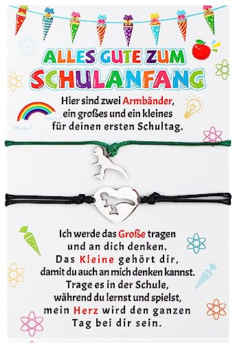 HOWAF 2 Endlich Schulkind Armband Junge Schulanfang Armband, Dinosaurier Armbänder Einschulung Geschenk Karte Schulanfang Geschenke für Erster Schultag Schultüte Füllung School Classroom Decorations