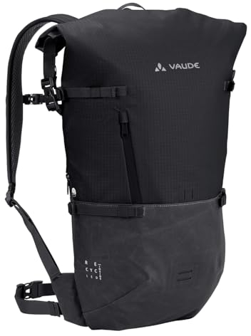 VAUDE Cityrucksack CityGo II 23 Liter Schwarz, wasserdichter Rucksack Damen & Herren, leichter Daypack für Städtetrips mit Laptop-Fach, Rolltop Rucksack ideal für den urbanen Alltag