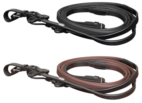 e EQUITYUM Zügel aus Leder und Gummi, hohe Qualität, hochwertige Materialien, italienisches Design, bequem und effizient (voll, braun) (Full, Schwarz)