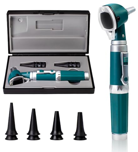 Scian Otoskop Ohr Scope mit Licht, Fiber Optic Otoskope mit Hartplastik Fall, Pocket Diagnostic Ear Infection Detector für Ärzte, Krankenschwestern, Kinder, Hunde, Home Use (Grün)