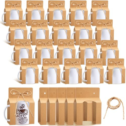 Kosiz Tassen-Boxen, Sublimationsdruck, Kaffeetassen, Geschenktüten mit Sichtfenster, Aufbewahrungsbox für Versand, Verkauf, Weihnachten, Geschenkverpackung, Verpackung (für 325 ml Tasse, braun), 36