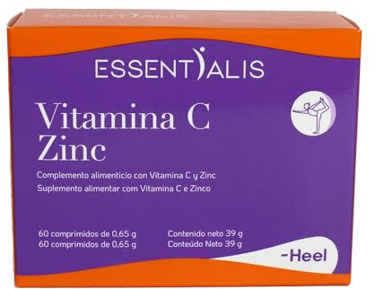 Essentialis Vitamina C + Zinc – 60 comprimidos veganos – 500 mg de vitamina C por comprimido – Con zinc para el sistema inmunitario – Sin colorantes ni sabores artificiales