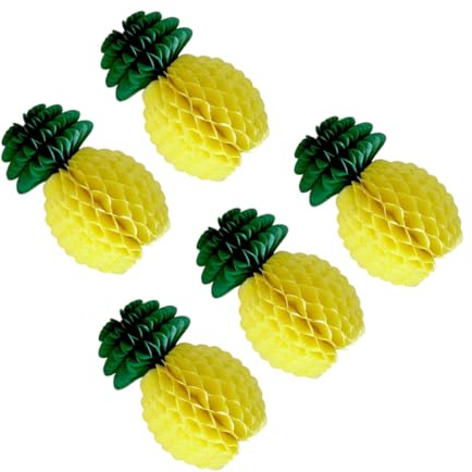 BRIGHTFUFU Ananas Wabenball Papier Deko 5 Stück 20cm für Luau Hawaii Geburtstag Sommerparty Wiederverwendbar Tropische Partydekoration