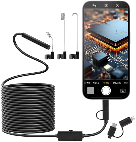 Zawaer Lens Endoskopkamera, 1920P HD Inspektionskamera mit Licht Handy Wasserdichtes Ip67 Kein WLAN Erforderlich Inspektionskamera mit 8+1 LEDs Licht für Android & iOS
