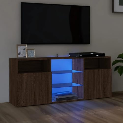 WEMYUFURN TV-Schrank mit LED-Leuchten Braun Eichen-Optik 120x30x50 cm, Fernsehschrank, Unterhaltungszentrum, TV-Sideboard, Möbelstück für Wohnzimmer oder Schlafzimmer