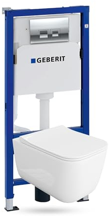 Lavita Duofix Basic Vorwandelement + Wand Tiefspül WC Shak Weiß Spülrandlos + WC Sitz + Bedienplatte Delta 25 Verchromt Knopf Komplettset Unterputz Spülkasten Toilette Komplett Sett WC