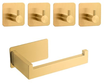 Toilettenpapierhalter Ohne Bohren Selbstklebender Klopapierhalter Edelstahl Wc Halter Rollenhalter Mit 4 Klebehaken Handtuchhaken Toilettenpapierrollenhalter Papierhalterrahmen Für Badezimmer Gold